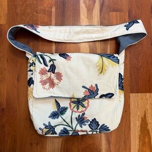 Hand Made / Home Made Ivory Fabric Floral Embroidered Messenger Crossbody Bag
